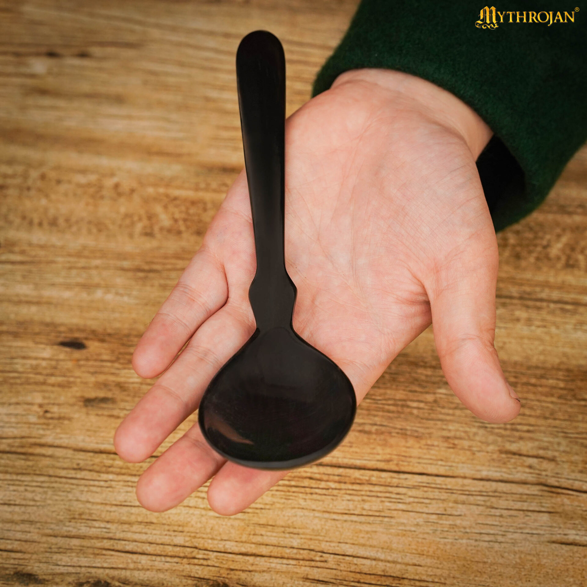 Set of 2 Ox Horn Spoons – 7″ Handcrafted Natural Horn Utensils for Viking & Medieval Dining Mythrojan Product