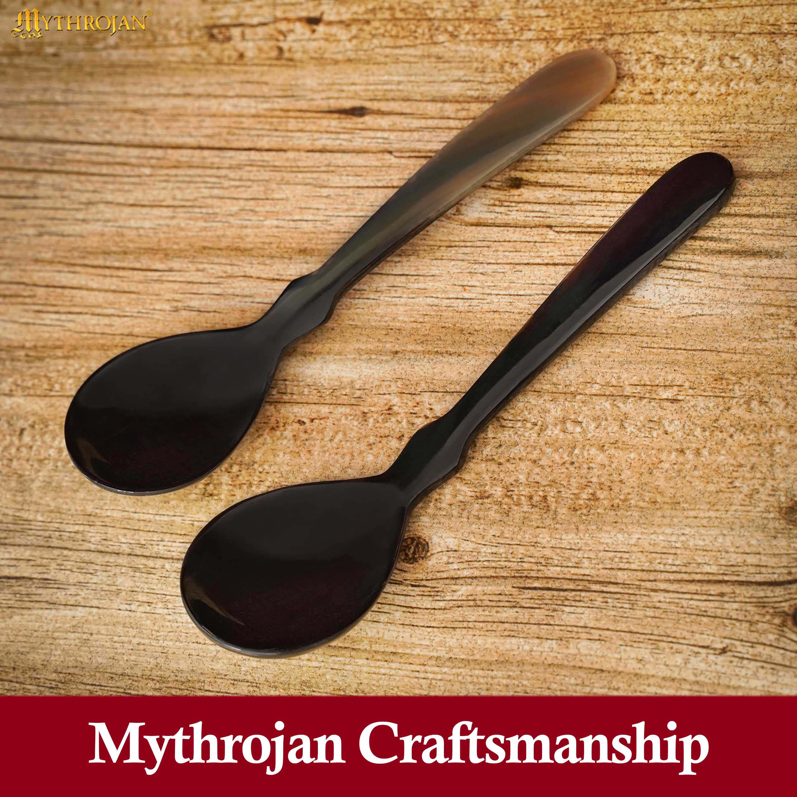 Set of 2 Ox Horn Spoons – 7″ Handcrafted Natural Horn Utensils for Viking & Medieval Dining Mythrojan Product