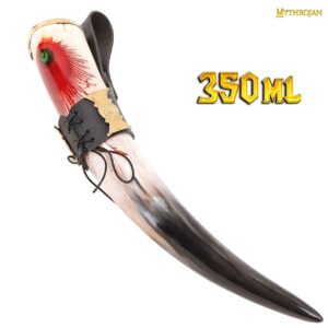 Mythrojan THE DARK WITCH – 350 ML Viking Drinking Horn with Black Leather holder Authentic Medieval Inspired Viking Wine/Mead Mug – Polished Finish