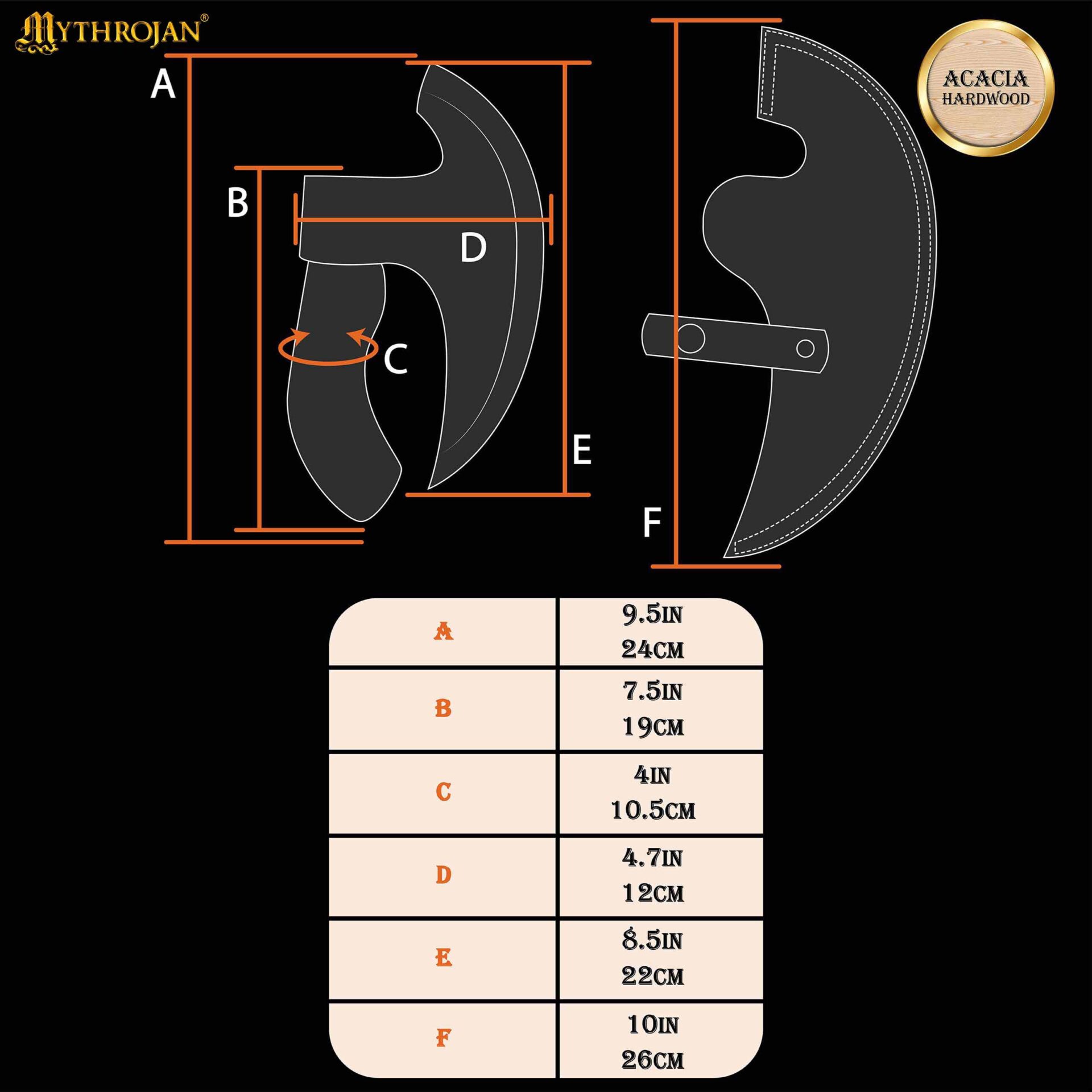 3-300958-(1) The Authentic MYTHROJAN Viking Pizza Axe : Stainless Steel Medieval Pizza Cutter Axe Mezzaluna Ulu Rocking Pizza Gift Knife