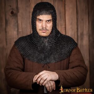 Chainmail Coif – 6mm Riveted Flat Ring with Alternating Flat Solid Rings – 18 Gauge,Mild Steel, Natural – Ideal for LARP, Cosplay & Film Costumes