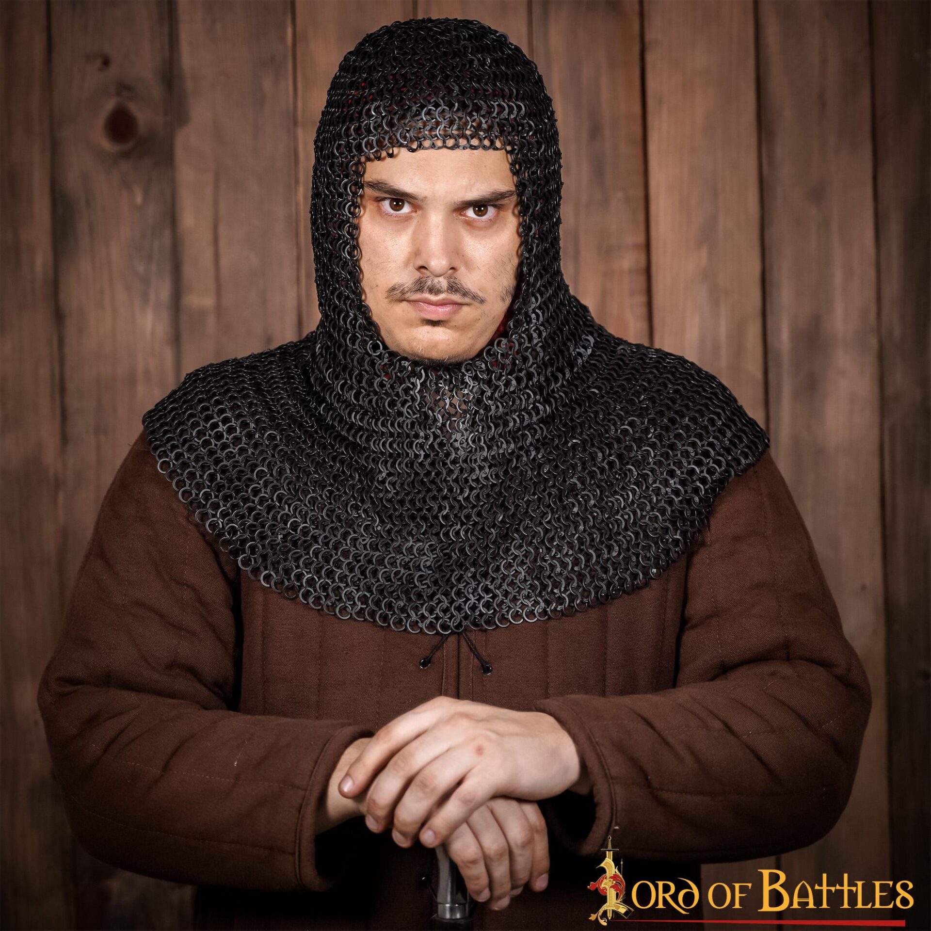 4-105-2 Chainmail Coif – 6mm Riveted Flat Ring with Alternating Flat Solid Rings – 18 Gauge,Mild Steel, Natural – Ideal for LARP, Cosplay & Film Costumes