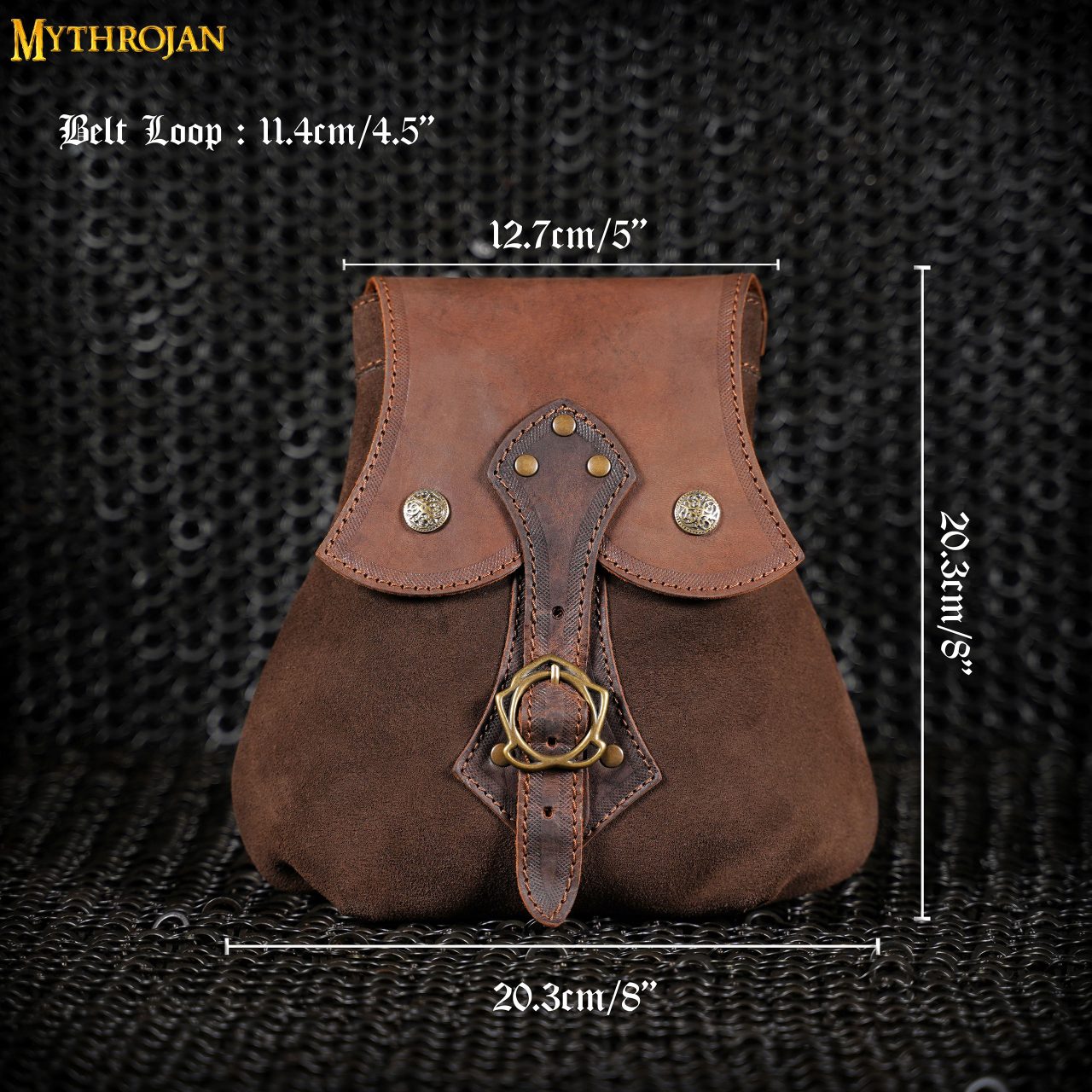 4-DSC01129_size_1-1 MYTHROJAN “STALWART WARRIOR” LEATHER POUCH for LARP, Medieval SCA cosplay Brown, 8”×8”