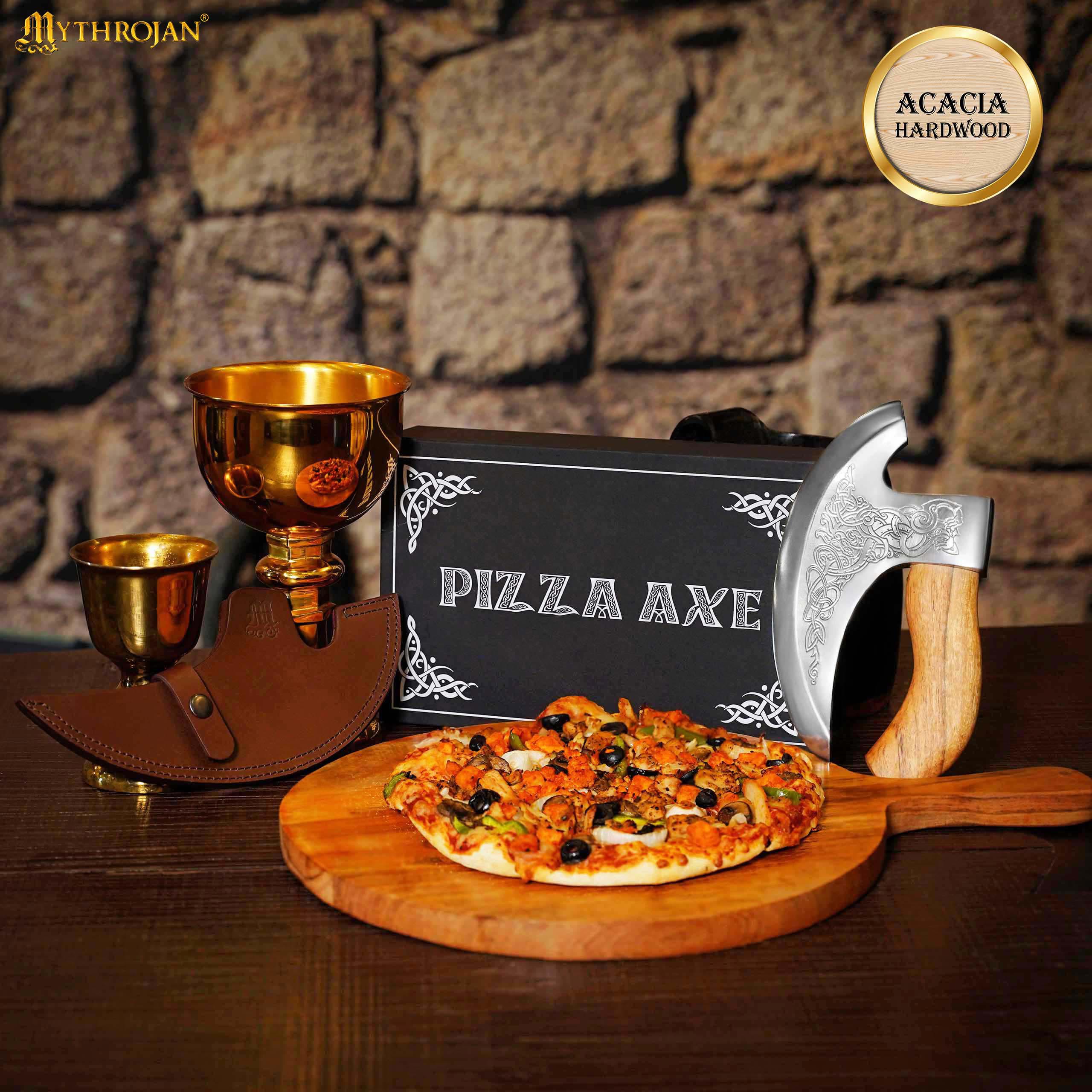 4-DSC09841+ The Authentic MYTHROJAN Viking Pizza Axe : Stainless Steel Medieval Pizza Cutter Axe Mezzaluna Ulu Rocking Pizza Gift Knife