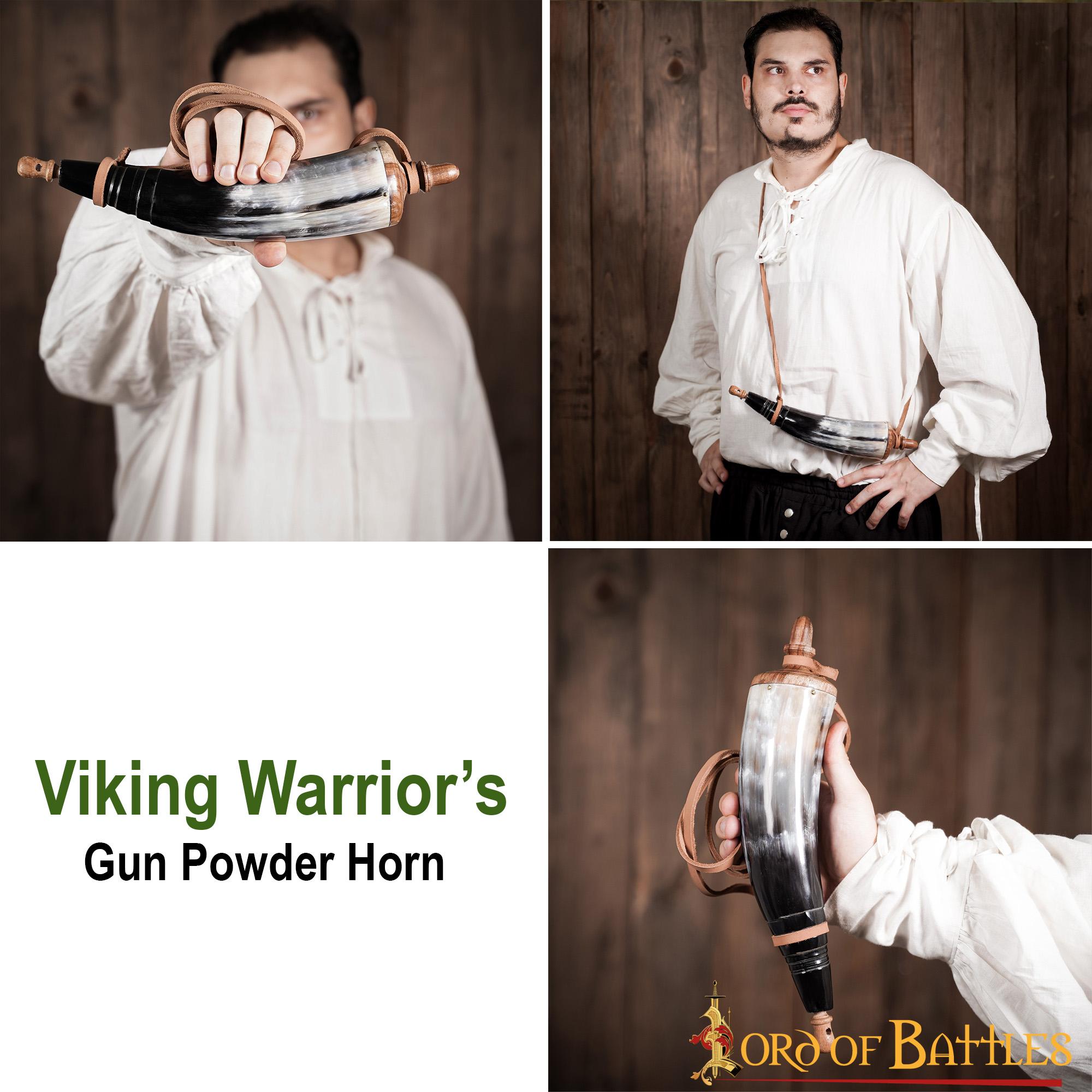 4051-pattern-2 Viking Warrior Gun Powder Horn Functional Genuine Horn Accessory