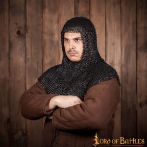 Chainmail Coif – 6mm Riveted Flat Ring with Alternating Flat Solid Rings – 18 Gauge,Mild Steel, Natural – Ideal for LARP, Cosplay & Film Costumes