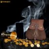 5-DSC01097-1 MYTHROJAN “STALWART WARRIOR” LEATHER POUCH for LARP, Medieval SCA cosplay Brown, 8”×8”