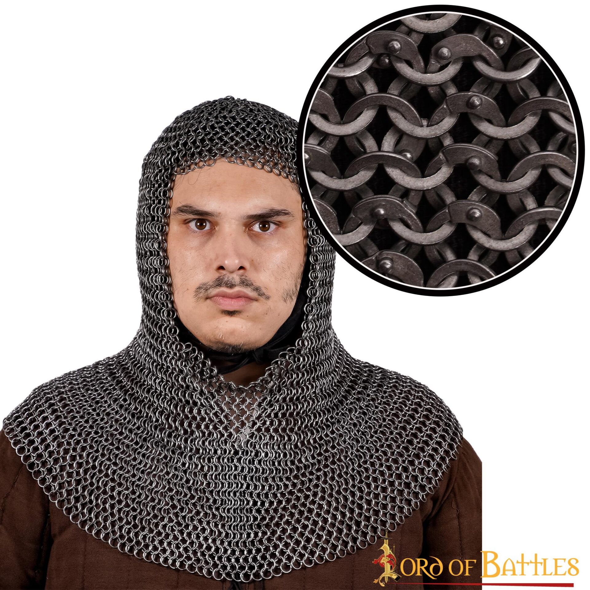 5.-Roman-Mail-6mm Chainmail Coif – 6mm Riveted Flat Ring with Alternating Flat Solid Rings – 18 Gauge,Mild Steel, Natural – Ideal for LARP, Cosplay & Film Costumes