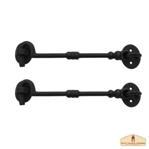 Black Wrought Iron Cabin Hook Eye 7.5″ Long Large Decorative Privacy Hook Latches for Cabinet Window Kitchen Sliding Or Barn Doors : Pack of 2