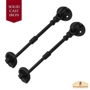 Black Wrought Iron Cabin Hook Eye 7.5″ Long Large Decorative Privacy Hook Latches for Cabinet Window Kitchen Sliding Or Barn Doors : Pack of 2