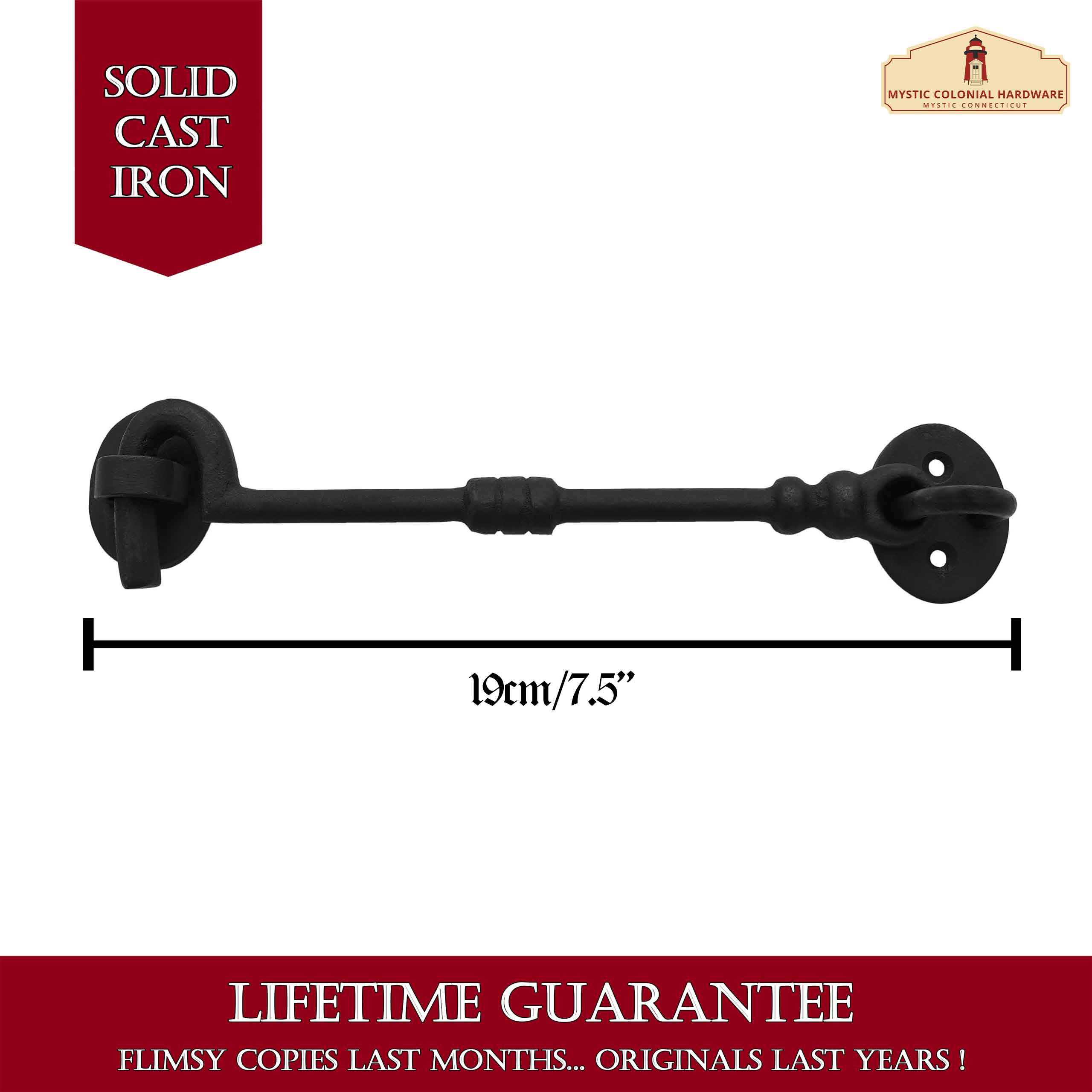500247OB7-2SET_3 Black Wrought Iron Cabin Hook Eye 7.5″ Long Large Decorative Privacy Hook Latches for Cabinet Window Kitchen Sliding Or Barn Doors : Pack of 2