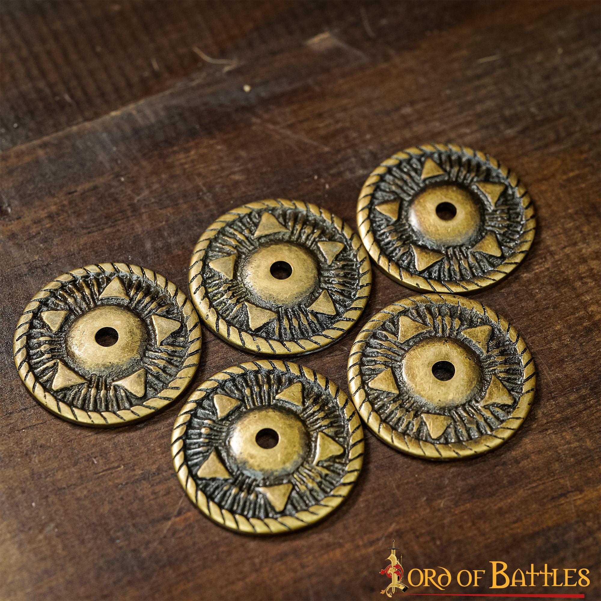 Antique Brass Pentacle Adornments Set of 5   Ideal Leather and Clothing Accessory