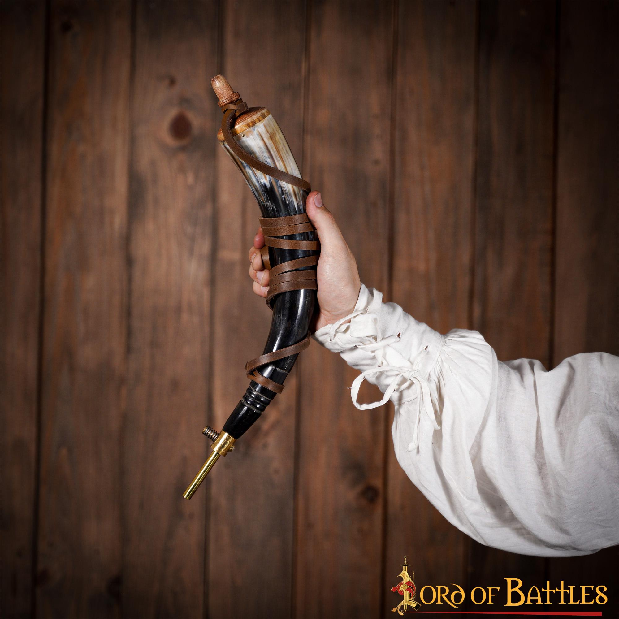 Medieval Viking Gun Powder Horn Functional Genuine Horn Accessory