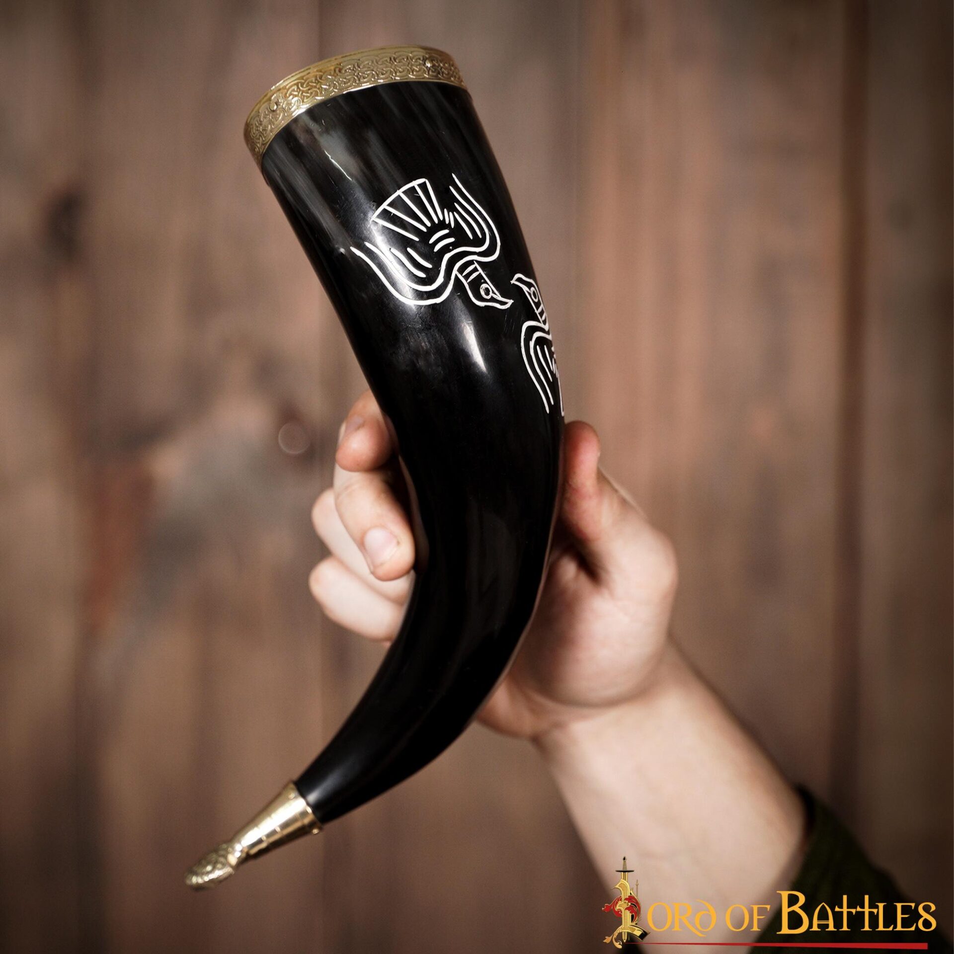 Medieval Odin’s Ravens 300-400 ML Drinking Horn with Pure Brass Fittings Genuine Ox Horn