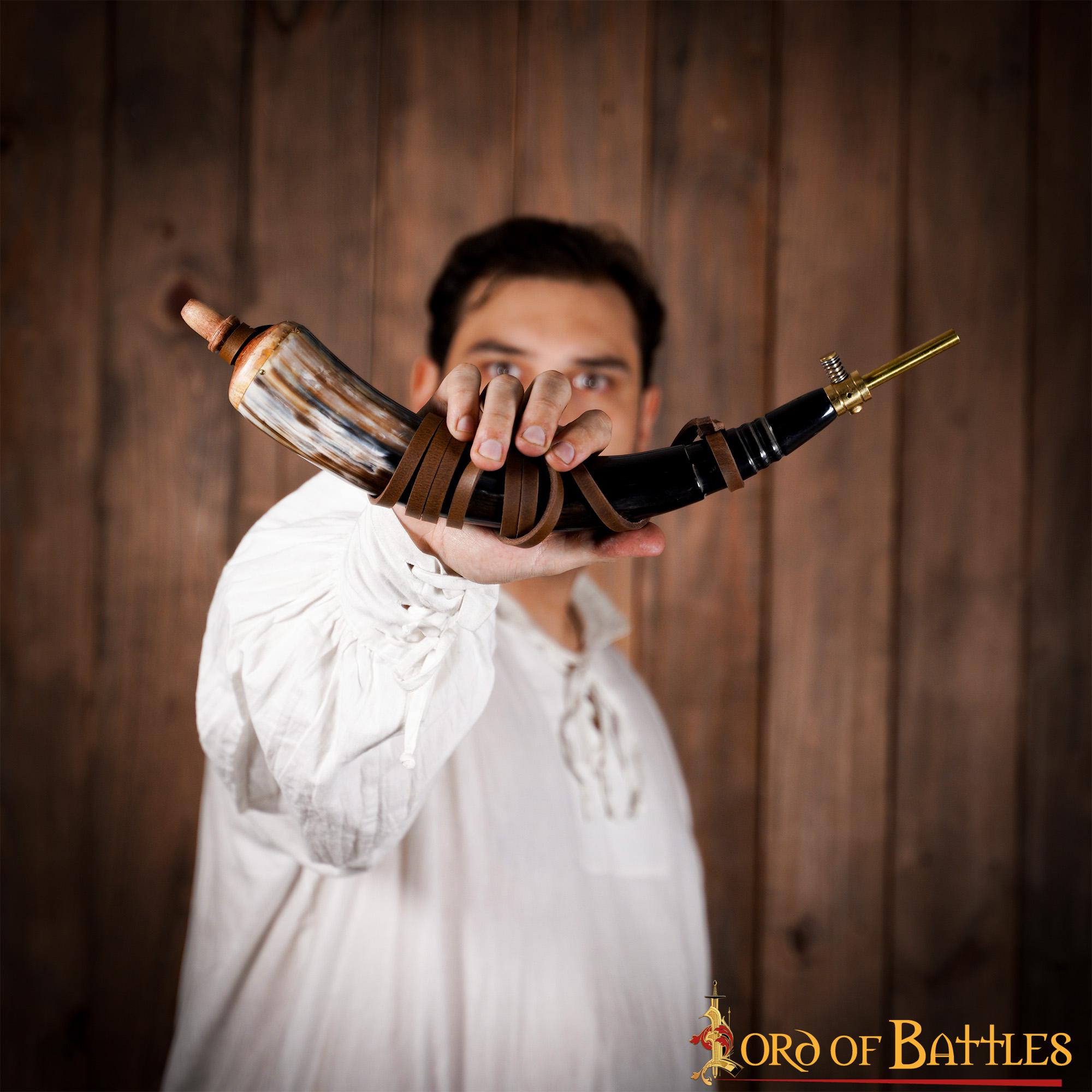 Medieval Viking Gun Powder Horn Functional Genuine Horn Accessory