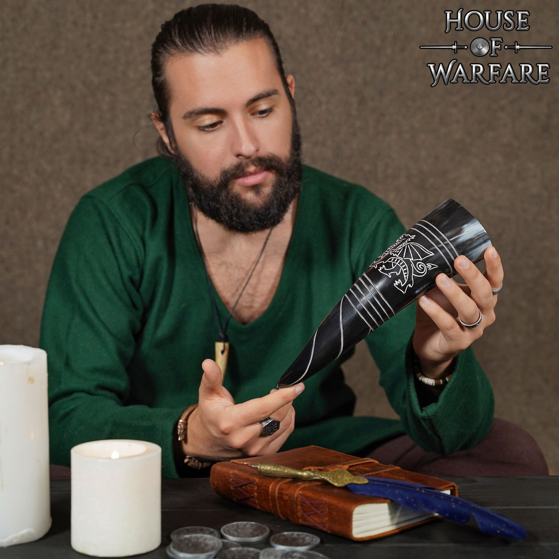 “The Celtic Dragon” Drinking Horn 400 ML Handcrafted Real Ox Horn