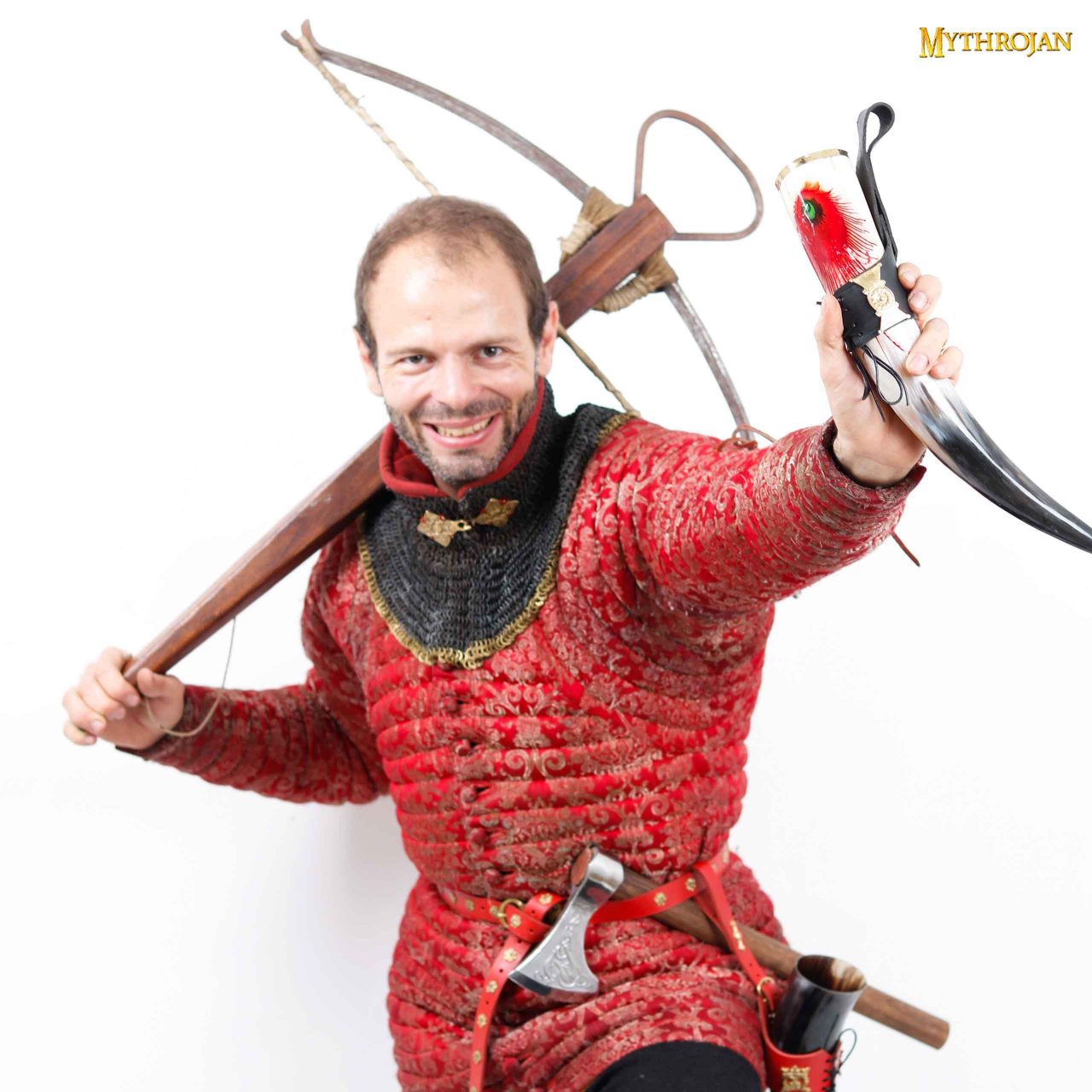 Mythrojan THE DARK WITCH – 350 ML Viking Drinking Horn with Black Leather holder Authentic Medieval Inspired Viking Wine/Mead Mug – Polished Finish