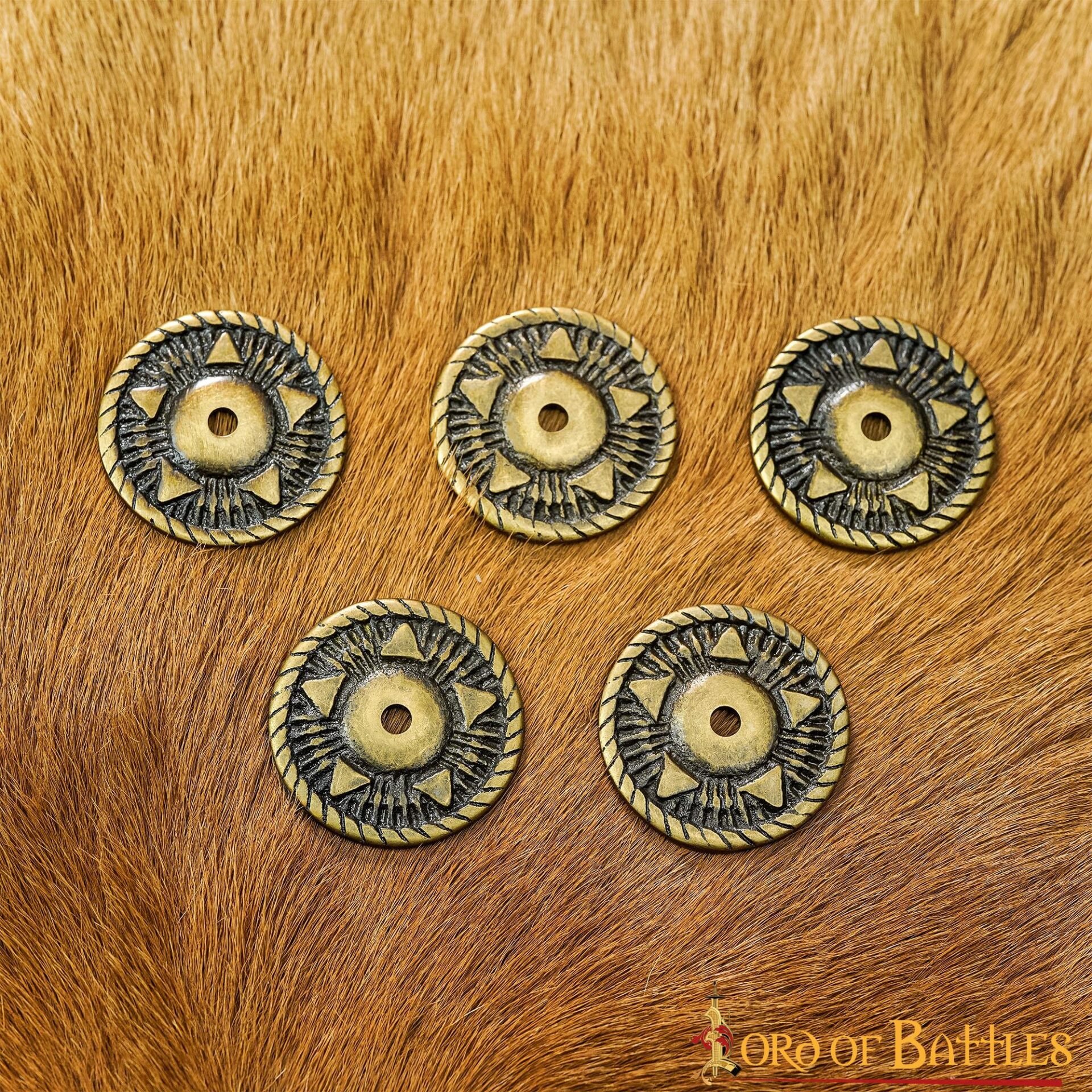 Antique Brass Pentacle Adornments Set of 5   Ideal Leather and Clothing Accessory