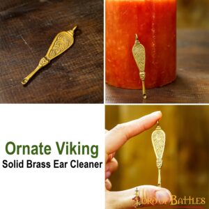 8310-pattern-2 Ornate Viking Pure Solid Brass Ear Cleaner Fully Functional Accessory