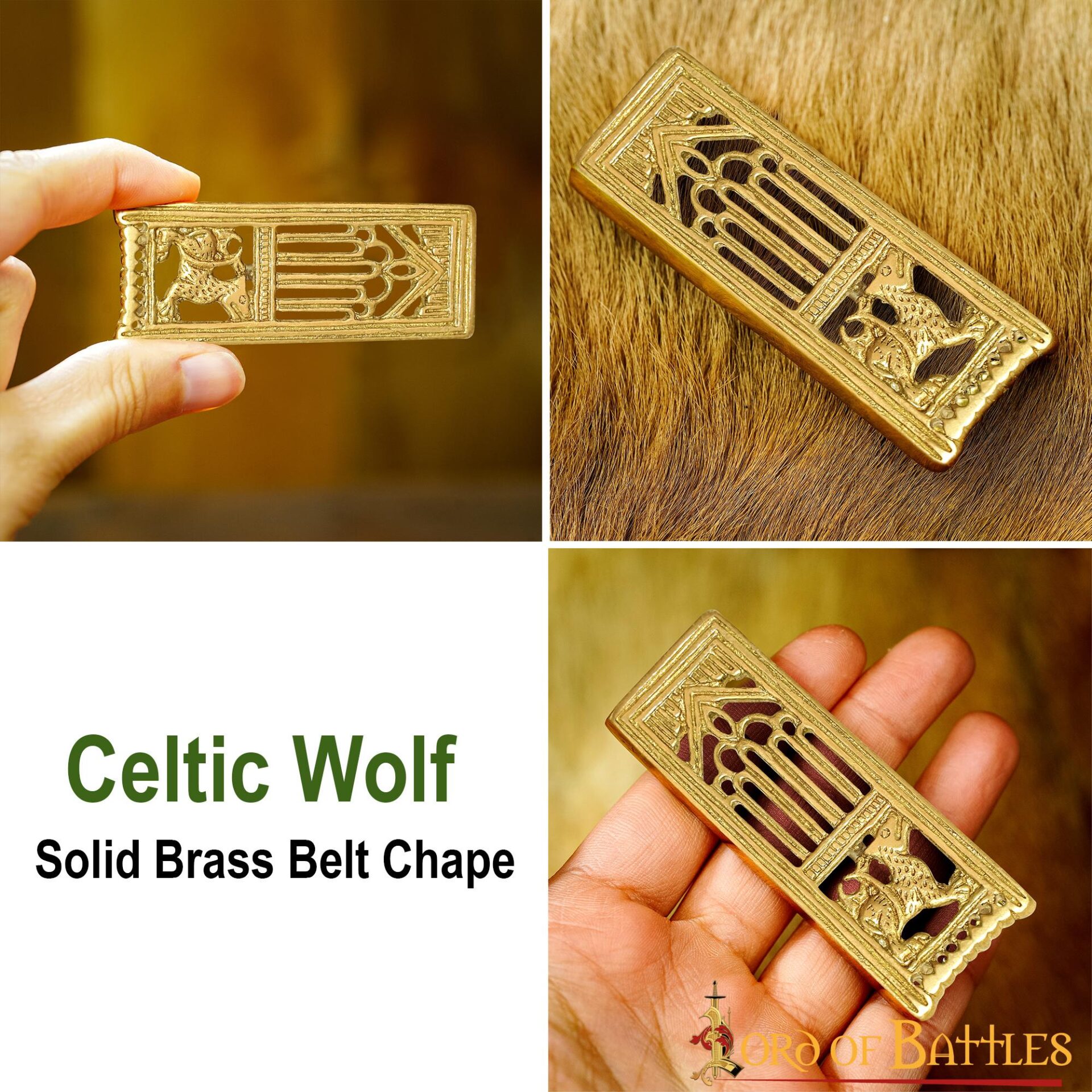 8923-pattern-2-2 Lion Pure Solid Brass Belt End Chape