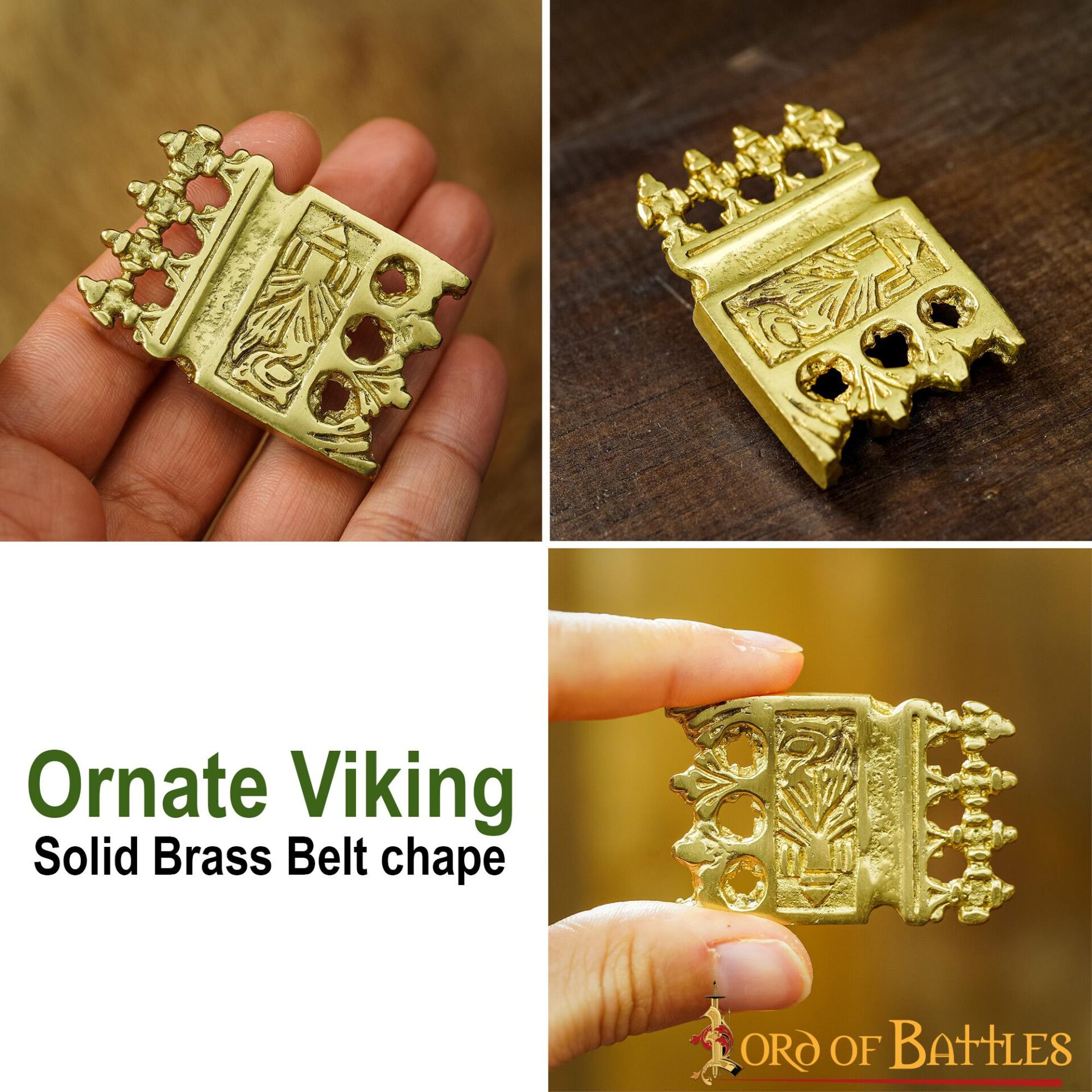Ornate Viking Pure Solid Brass Belt End