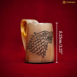 Mythrojan Fenrir Wolf Design Viking Drinking Horn Tankard Mug Set of 2 Wine Beer Mead Mugs Polished Finish, 3.2”, 150-200 ml