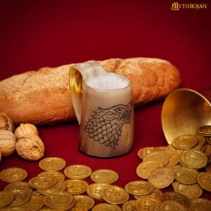 Mythrojan Fenrir Wolf Design Viking Drinking Horn Tankard Mug Set of 2 Wine Beer Mead Mugs Polished Finish, 3.2”, 150-200 ml