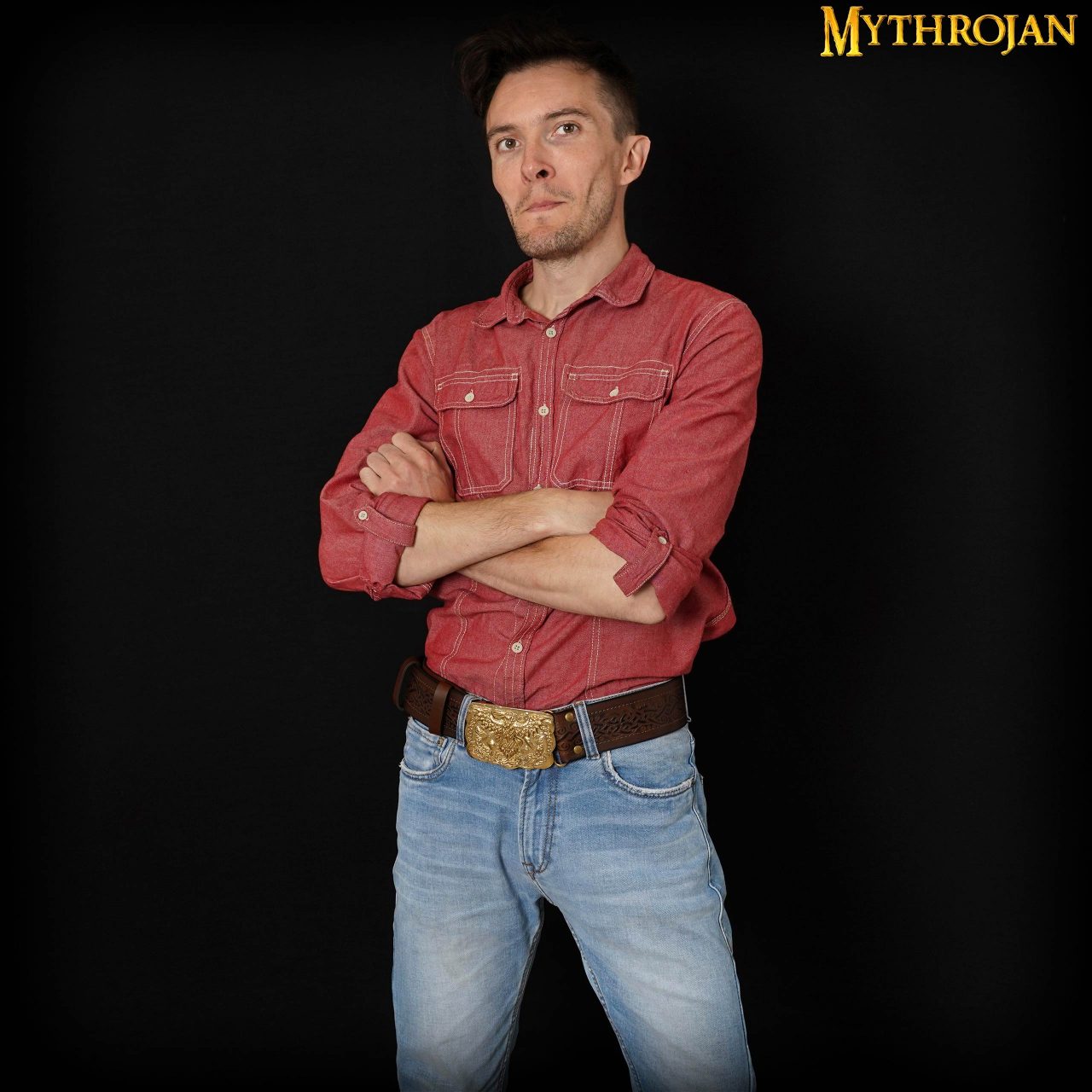 DSC00647 Mythrojan URBAN VIKING BELT WITH ODIN RAVEN SOLID BRASS BUCKLE & Embossed real leather