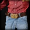 DSC00657 Mythrojan URBAN VIKING BELT WITH ODIN RAVEN SOLID BRASS BUCKLE & Embossed real leather