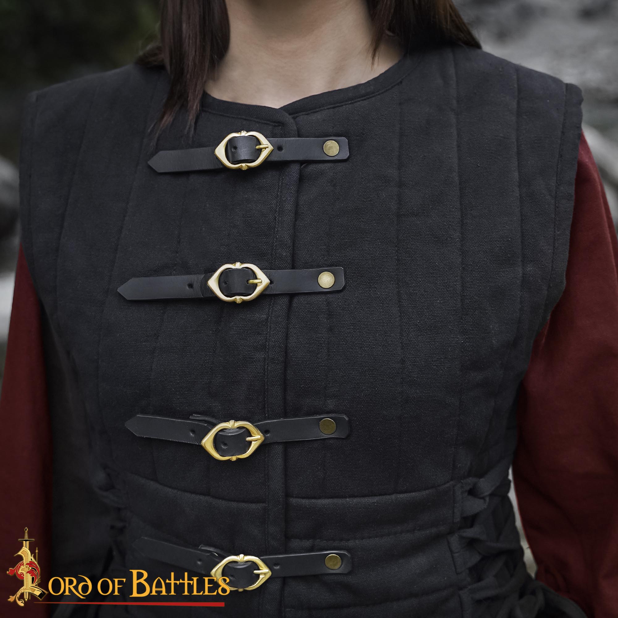 Medieval Lady Gambeson Two-Layer Quilted Cotton with Side Lacing and Buckle Closure and Recycled Multi-Fibre Wadding - 26408BK 1 Medieval Lady Gambeson