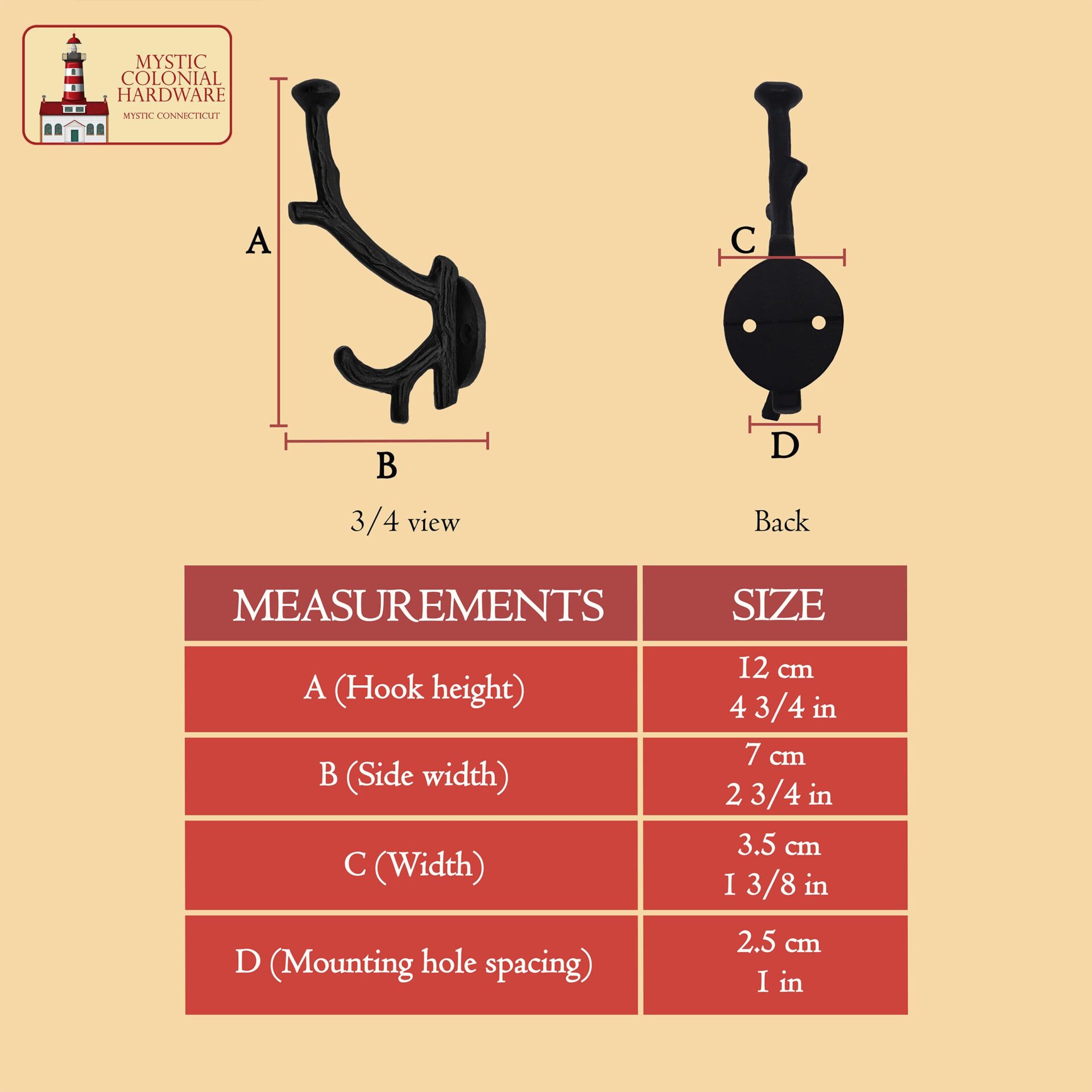 Rustic Cast Iron Wall Hooks, Heavy Duty Retro Utility Hooks - 500150OB-2SET 2 wall hook