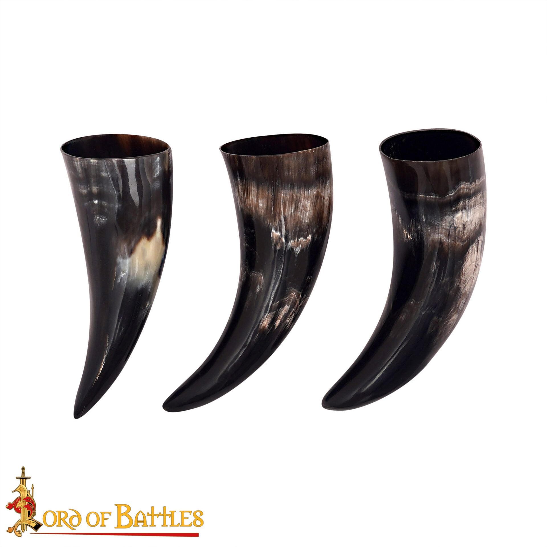 Viking Norse Drinking Horn-4204XS-3pcs 3 Medieval Viking Drinking Horns 60 – 80 ML Each Set of 3 Handcrafted Genuine Ox Horn, Extra Small