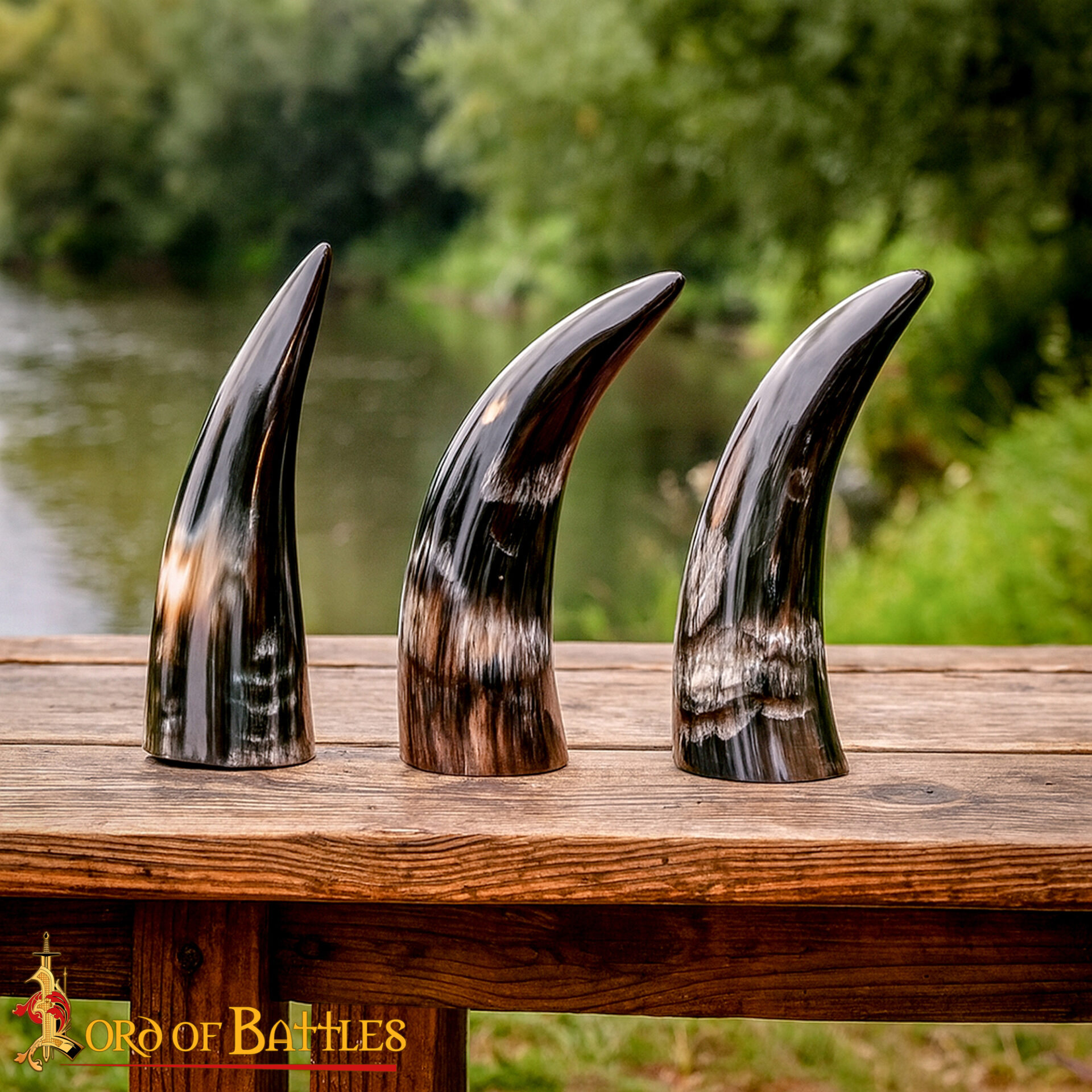 Viking Norse Drinking Horn-4204XS-3pcs 5 Medieval Viking Drinking Horns 60 – 80 ML Each Set of 3 Handcrafted Genuine Ox Horn, Extra Small