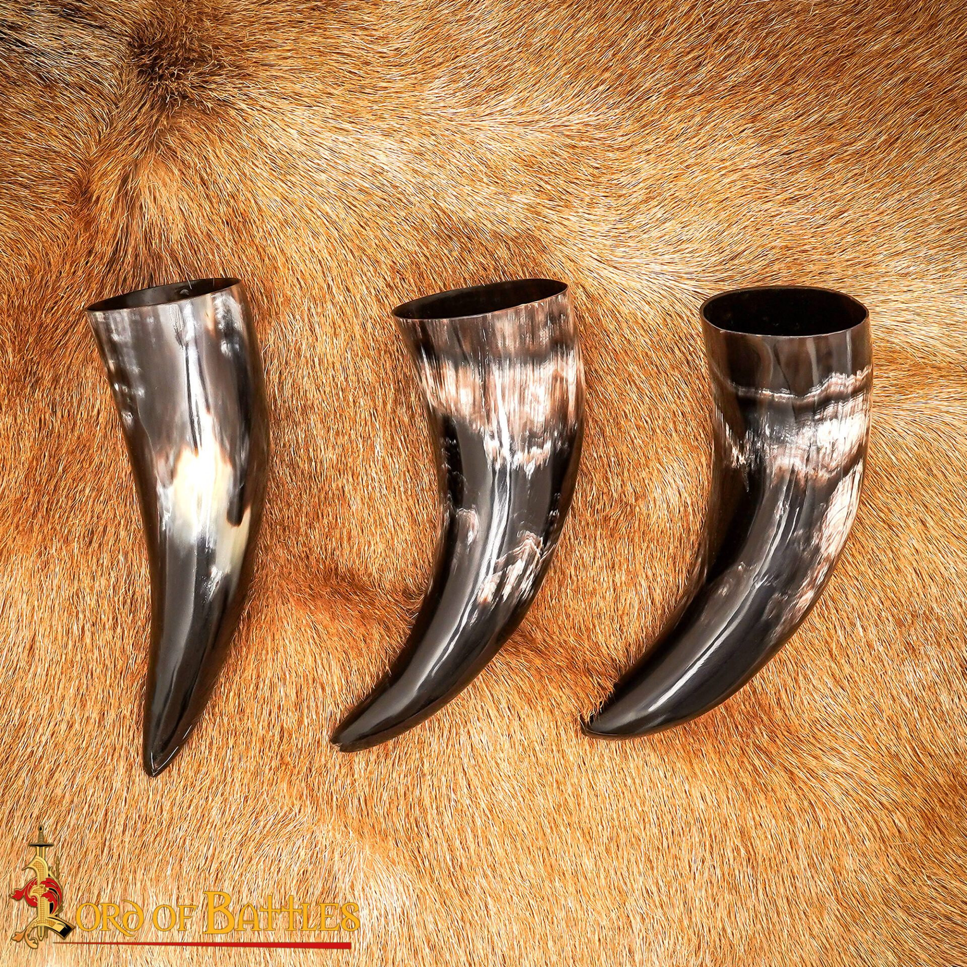 Viking Norse Drinking Horn-4204XS-3pcs 7 Medieval Viking Drinking Horns 60 – 80 ML Each Set of 3 Handcrafted Genuine Ox Horn, Extra Small