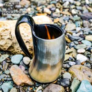 9th Century Viking Age Horn Tankard with Polished Finish and Curved Handle