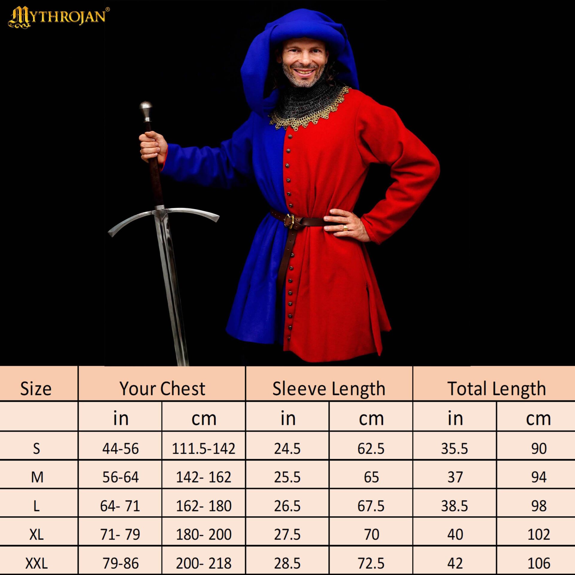 Late Medieval Houppelande Gown Wool & Cotton Lined Historical Costume with Brass Buttons - 301071RDBL 2 Houppelande