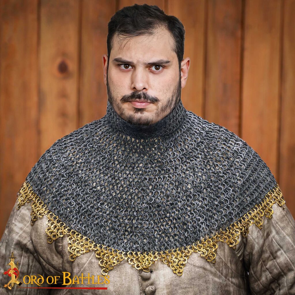 Medieval Chainmail Standard / Collar –  9mm 17 Gauge Flat Ring Dome Riveted Mild Steel Rings with Alternating Flat Solid Rings – Ideal for SCA and  Reenactment