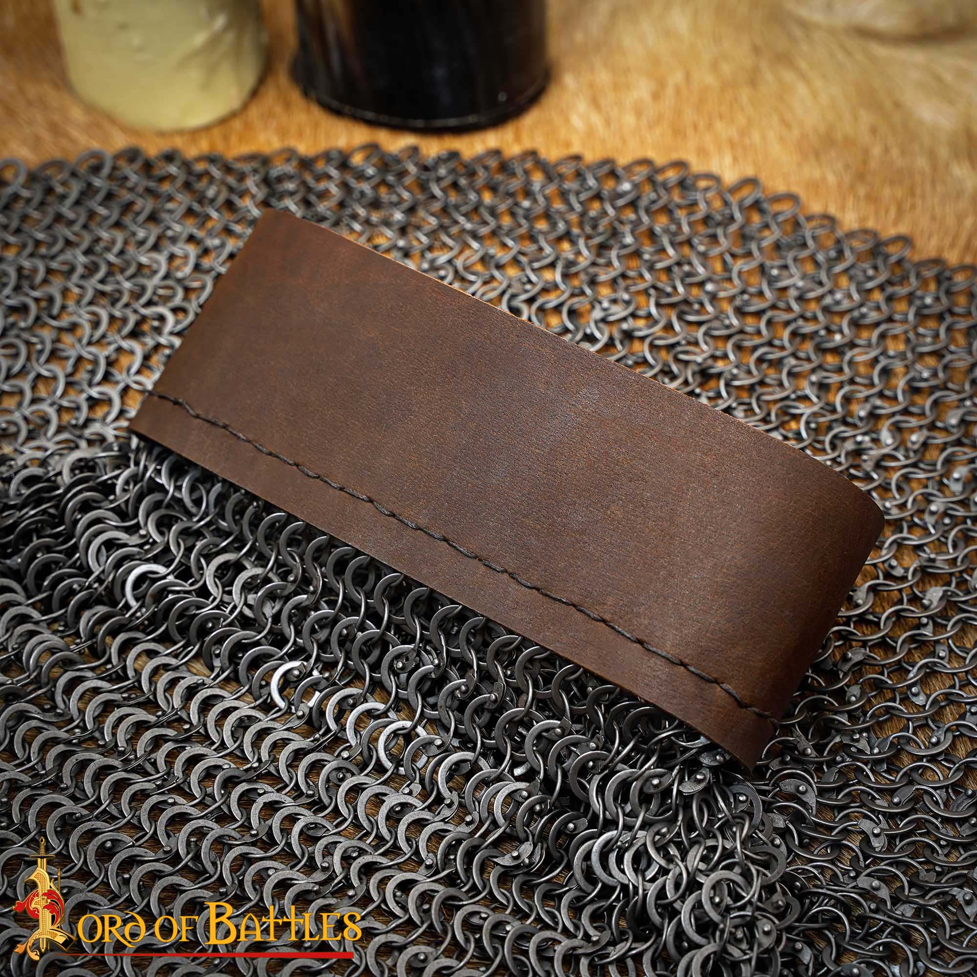 Chainmail Aventail – 9mm Riveted Round Ring with Alternating Flat Solid Rings, – 17 Gauge, Mild Steel, Natural – Ideal for LARP, Cosplay & Film Costumes