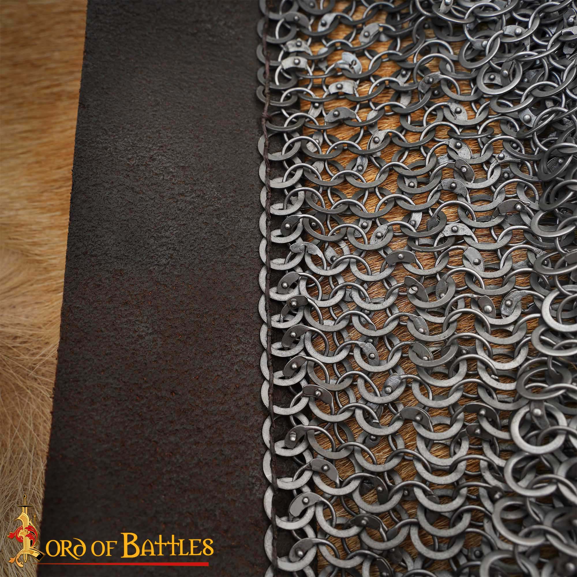 Chainmail Aventail – 9mm Riveted Round Ring with Alternating Flat Solid Rings, – 17 Gauge, Mild Steel, Natural – Ideal for LARP, Cosplay & Film Costumes