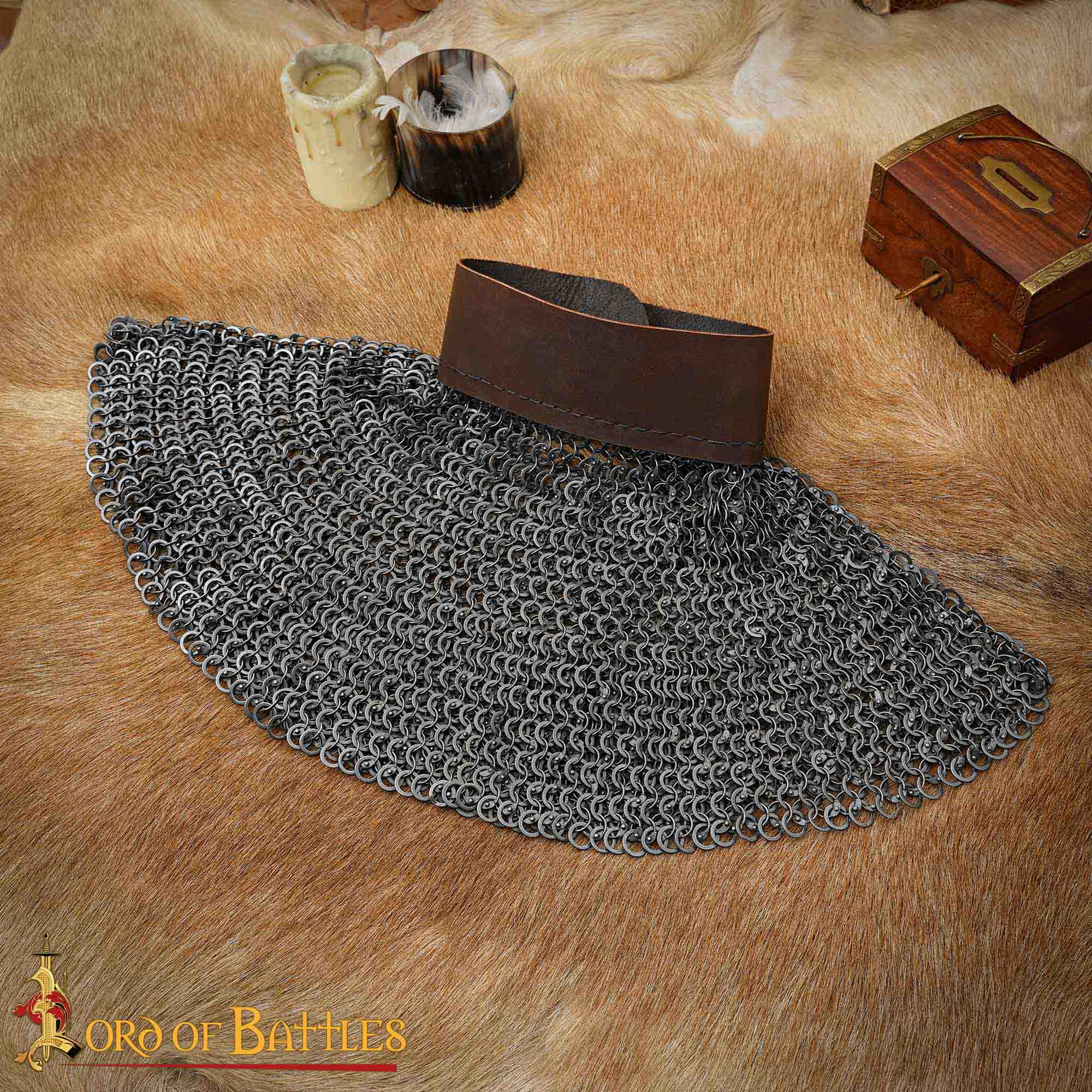 Chainmail Aventail – 9mm Riveted Round Ring with Alternating Flat Solid Rings, – 17 Gauge, Mild Steel, Natural – Ideal for LARP, Cosplay & Film Costumes