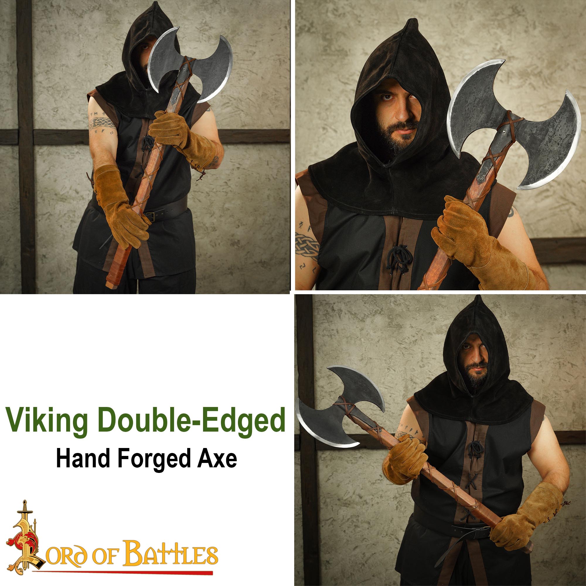 Viking Double Edged Axe with Carbon Steel Head