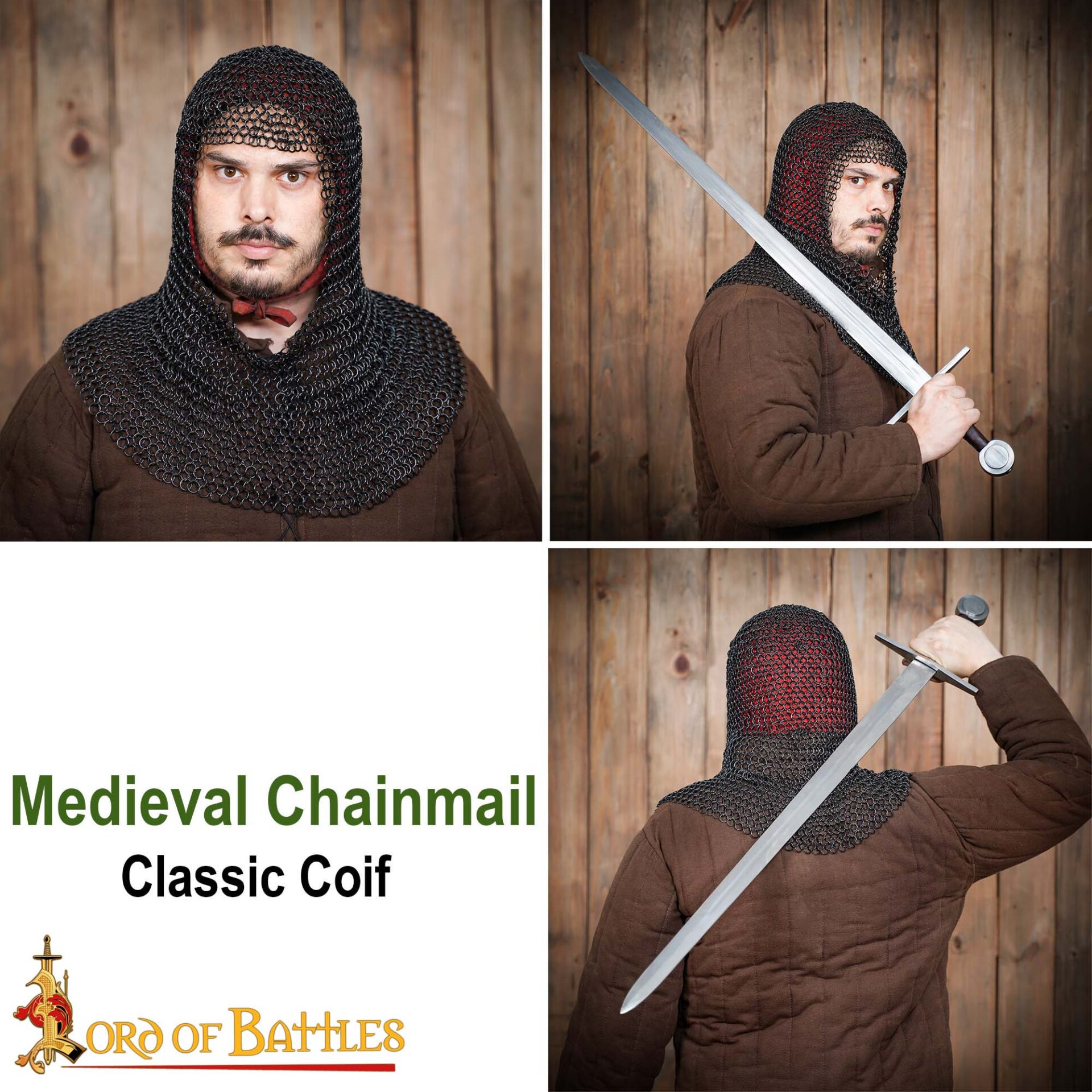 Medieval Coifs-340BK 7 Medieval Chainmail Hood