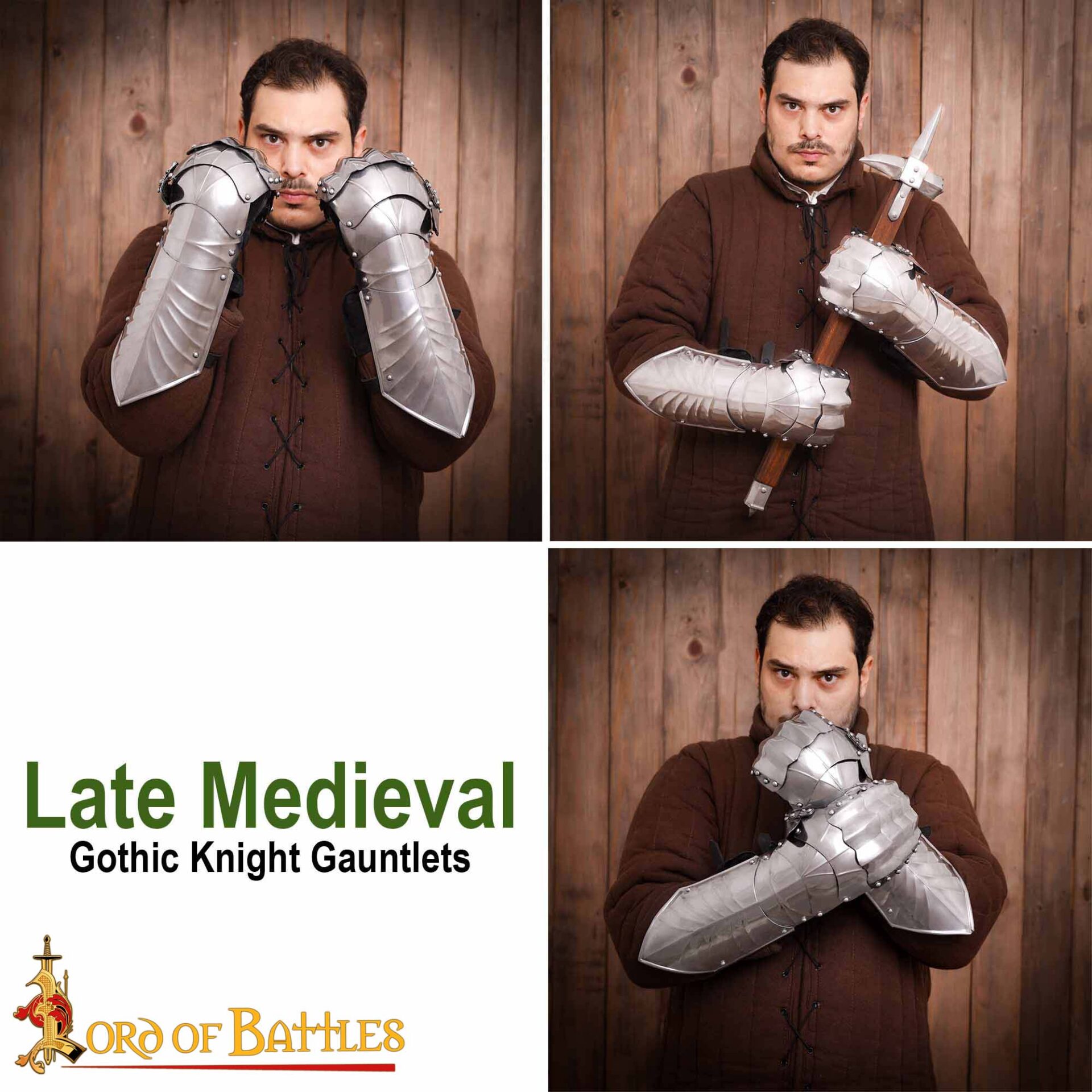 Medieval Gauntlets-25520P 7 Late Medieval Gothic Knight Gauntlets 16 gauge