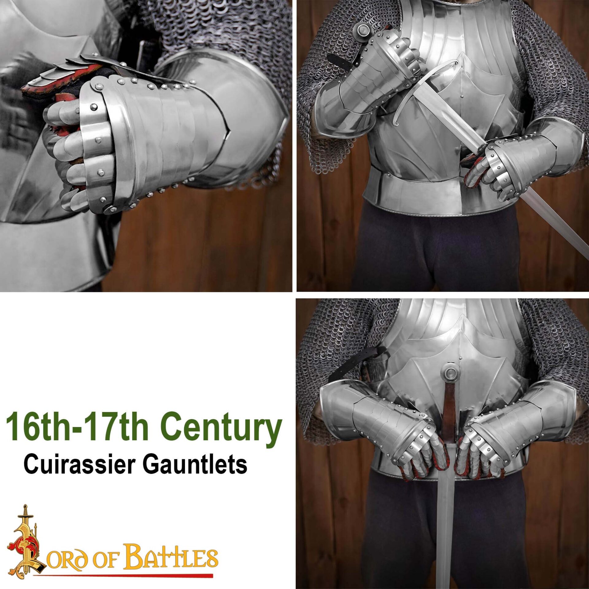 Medieval Gauntlets-9403P16 7 16th-17th century cuirassier Gauntlets 16 gauge