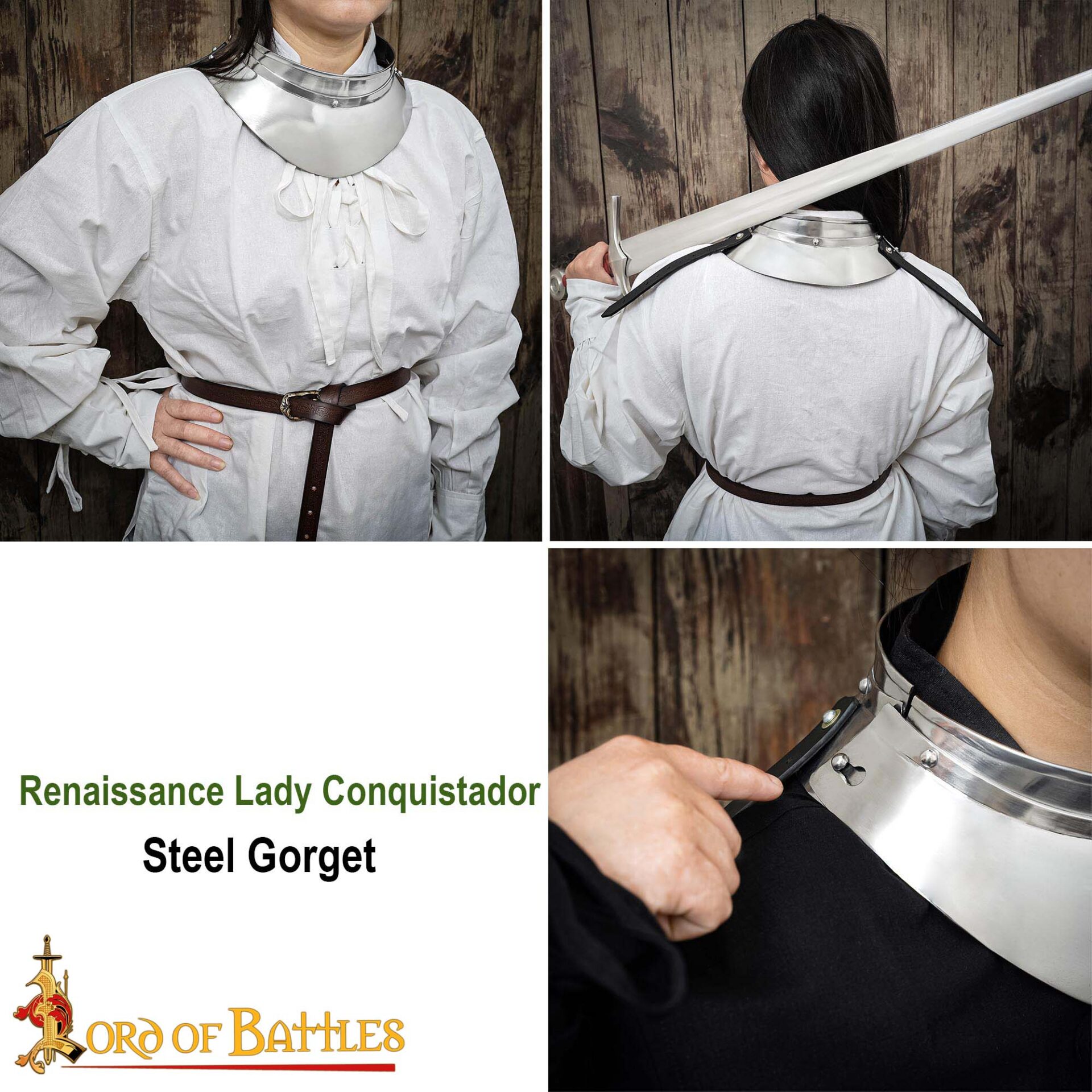 Medieval Gorgets-25512 7 Renaissance Conquistador Small Steel Gorget 16 gauge