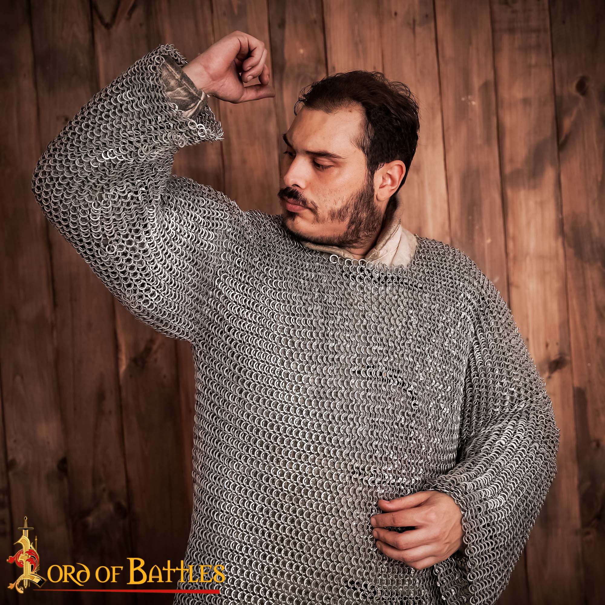 Chainmail Shirt Hauberk – 10mm Riveted Round Ring – 16 Gauge Aluminium – Ideal for Reenactments, LARP & Cosplay