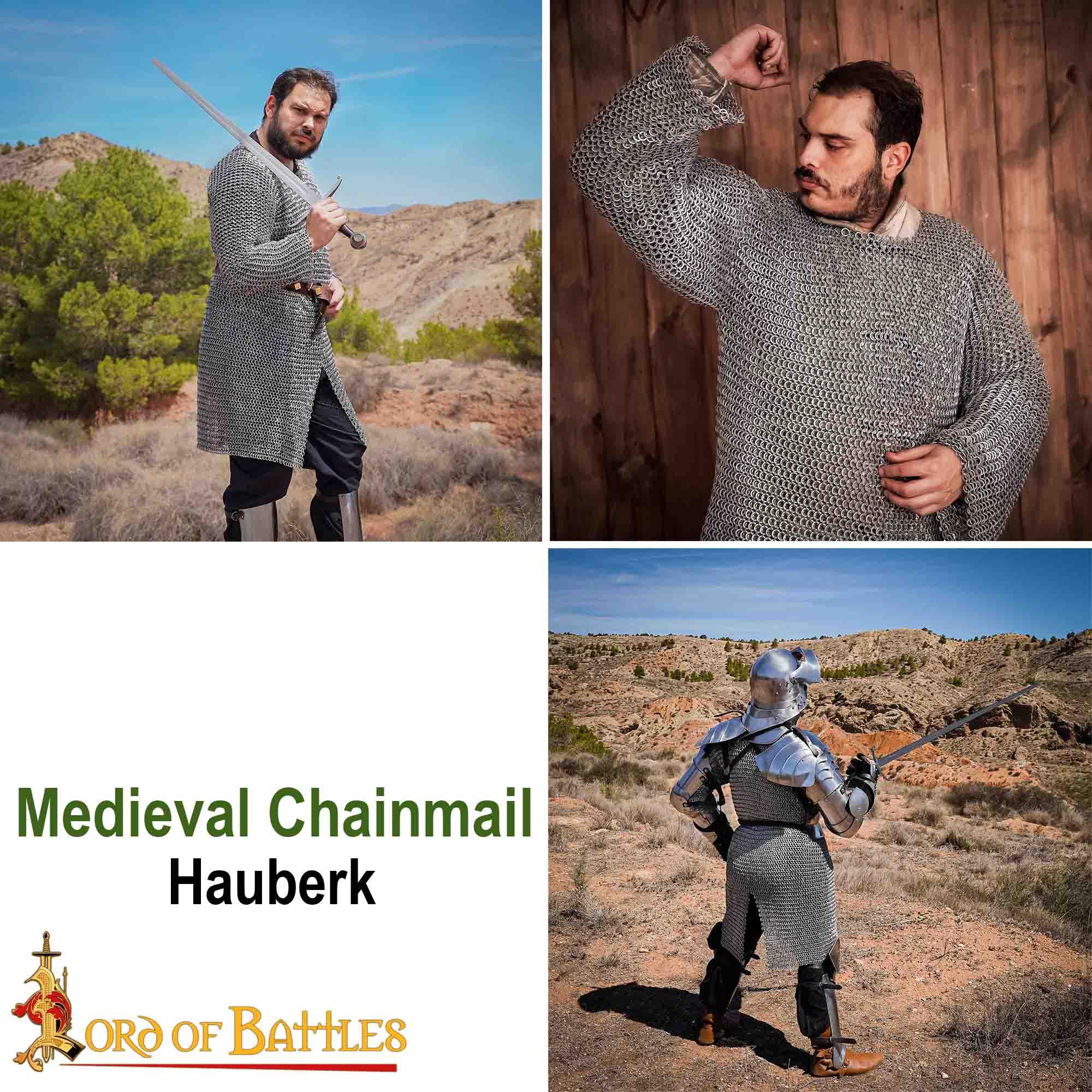 Chainmail Shirt Hauberk – 10mm Riveted Round Ring – 16 Gauge Aluminium – Ideal for Reenactments, LARP & Cosplay