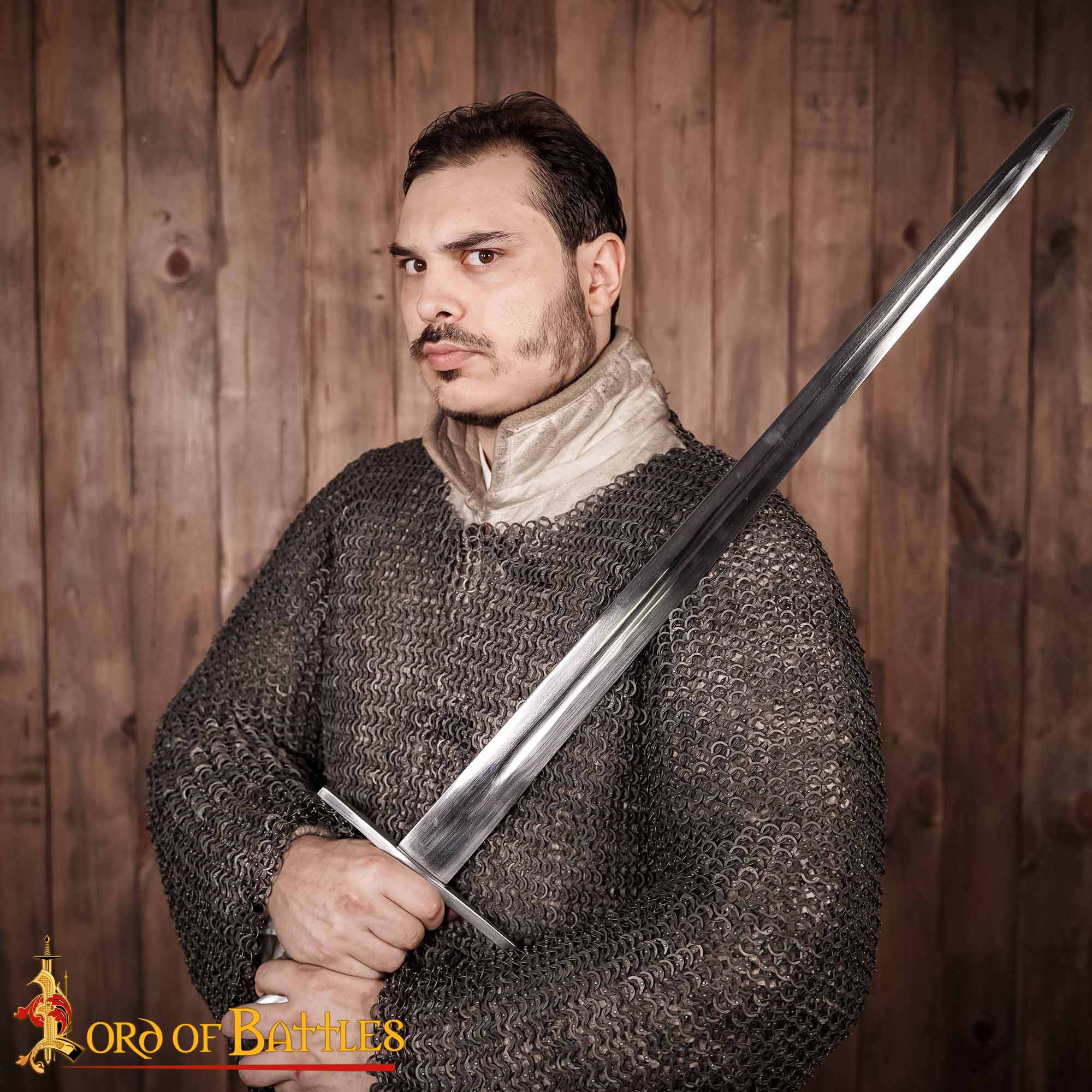 Medieval Hauberks-278N 4 Chainmail Shirt Hauberk – 9mm Riveted Flat Ring- 17 Gauge Titanium, Natural – Ideal for Reenactments, LARP & Cosplay