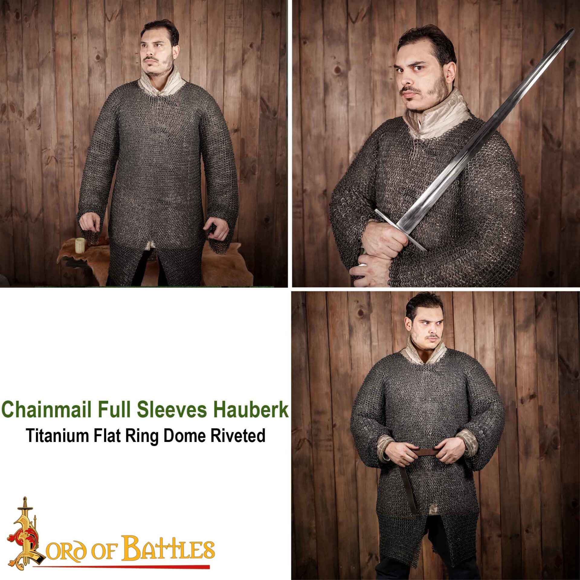 Medieval Hauberks-278N 6 Chainmail Shirt Hauberk – 9mm Riveted Flat Ring- 17 Gauge Titanium, Natural – Ideal for Reenactments, LARP & Cosplay