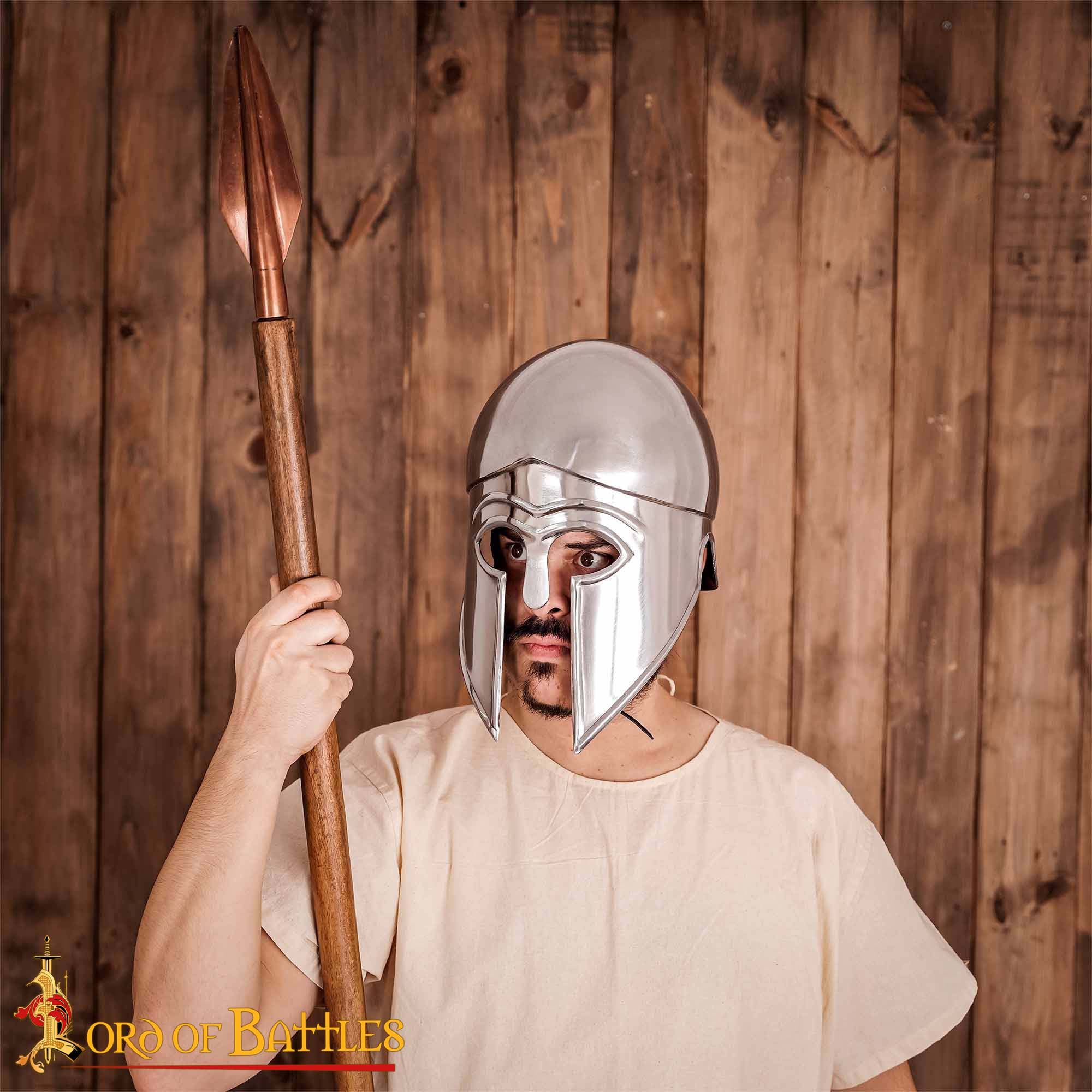 Medieval Helmets-2205P20 4 Greek hoplite Corinthian Steel Helmet with Leather Liner